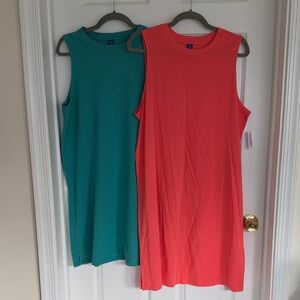 Sleeveless Shift Dress Tank Top - Coral and Teal